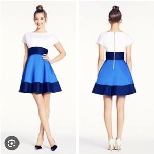 kate spade White and Blue Colorblock Fit-and-Flare Dress